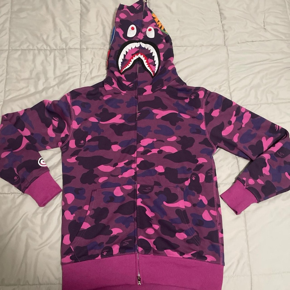 Bape Purple and Pink Zip Up Sweater